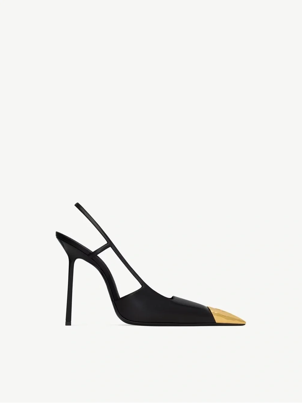 Saint Laurent Black Leather Slingback Flats with Gold Toe Cap - Picture 2 of 6